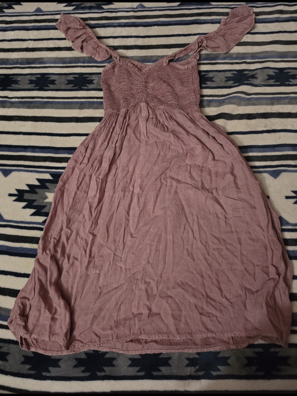 Mauve Smocked Sundress with Ruffled Straps